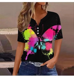 Women Splash Butterfly V Neck Button Down Shirt Short Sleeve Sweatshirt Top Womens Short Sleeve Raglan Tee Black $12.91 Sandals