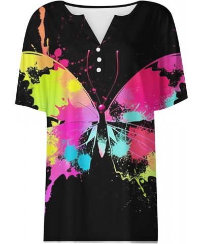 Women Splash Butterfly V Neck Button Down Shirt Short Sleeve Sweatshirt Top Womens Short Sleeve Raglan Tee Black $12.91 Sandals