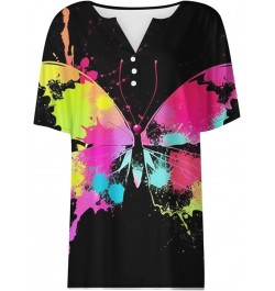 Women Splash Butterfly V Neck Button Down Shirt Short Sleeve Sweatshirt Top Womens Short Sleeve Raglan Tee Black $12.91 Sandals