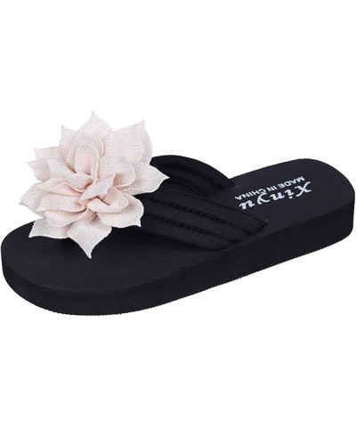 Fuzzy Slippers for Women with Strap Ladies Fashion Summer Solid Color Suede Flower Decorative Open Toe Thick Soled Flip Flop ...