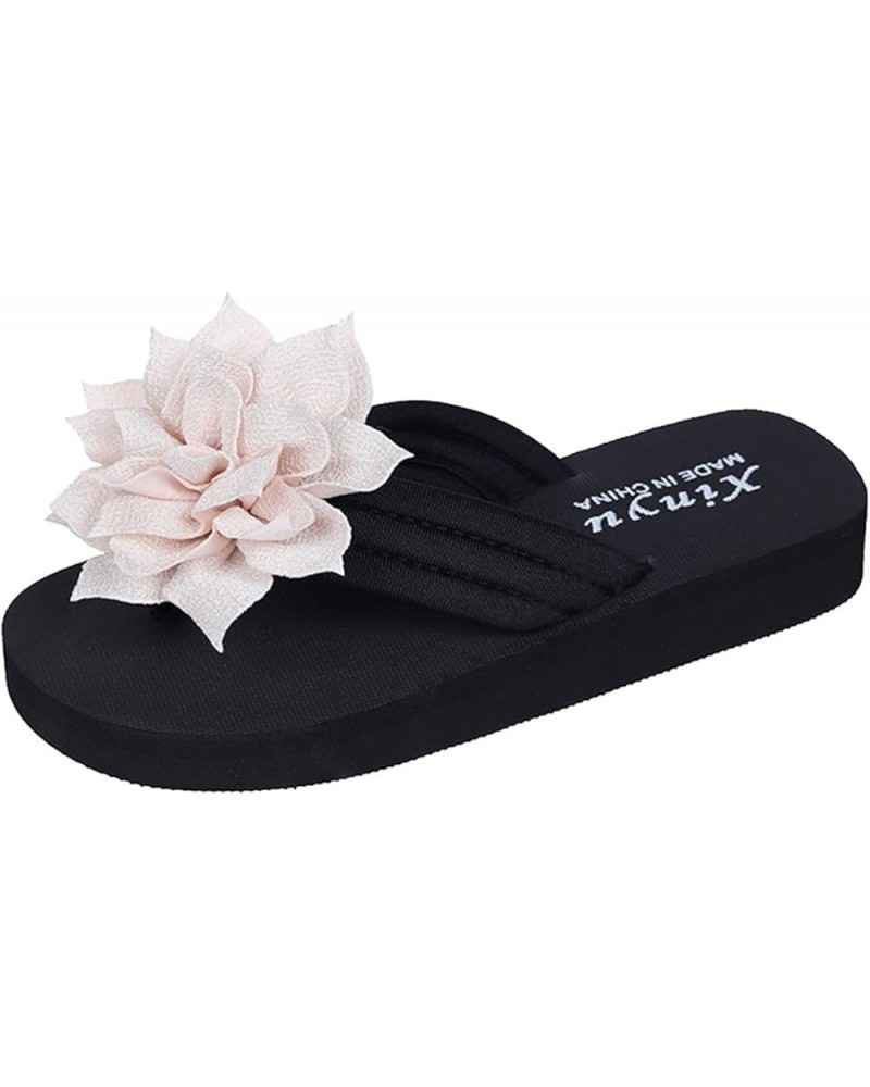 Fuzzy Slippers for Women with Strap Ladies Fashion Summer Solid Color Suede Flower Decorative Open Toe Thick Soled Flip Flop ...