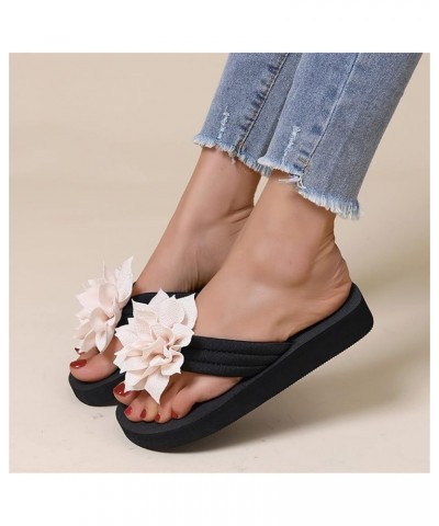 Fuzzy Slippers for Women with Strap Ladies Fashion Summer Solid Color Suede Flower Decorative Open Toe Thick Soled Flip Flop ...