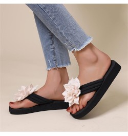 Fuzzy Slippers for Women with Strap Ladies Fashion Summer Solid Color Suede Flower Decorative Open Toe Thick Soled Flip Flop ...