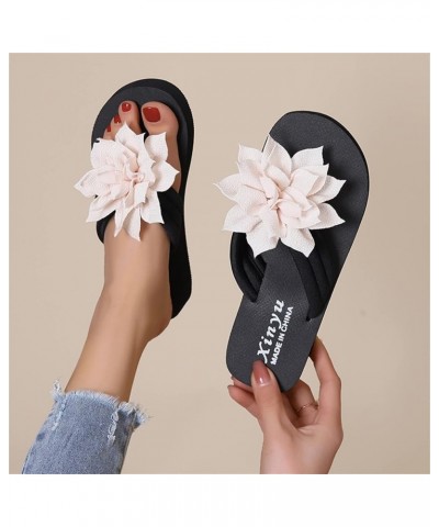 Fuzzy Slippers for Women with Strap Ladies Fashion Summer Solid Color Suede Flower Decorative Open Toe Thick Soled Flip Flop ...