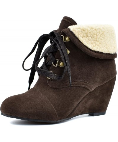 Womens BC134 Ankle Cuff Wedges Lace Up Microsuede Mid Wedge Ankle Boots & Bootie Brown $34.85 Boots