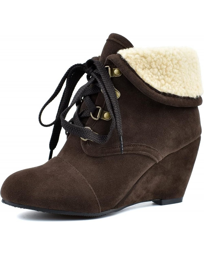 Womens BC134 Ankle Cuff Wedges Lace Up Microsuede Mid Wedge Ankle Boots & Bootie Brown $34.85 Boots