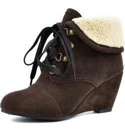 Womens BC134 Ankle Cuff Wedges Lace Up Microsuede Mid Wedge Ankle Boots & Bootie Brown $34.85 Boots