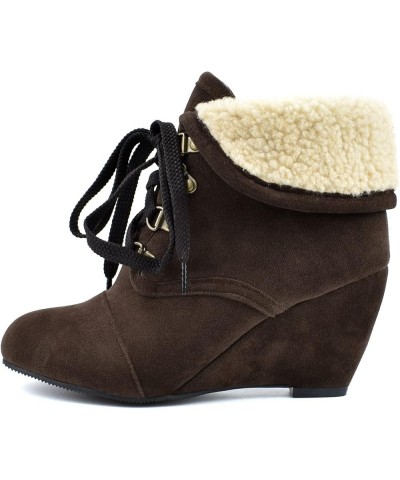 Womens BC134 Ankle Cuff Wedges Lace Up Microsuede Mid Wedge Ankle Boots & Bootie Brown $34.85 Boots