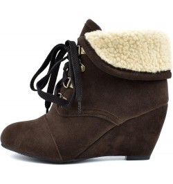 Womens BC134 Ankle Cuff Wedges Lace Up Microsuede Mid Wedge Ankle Boots & Bootie Brown $34.85 Boots