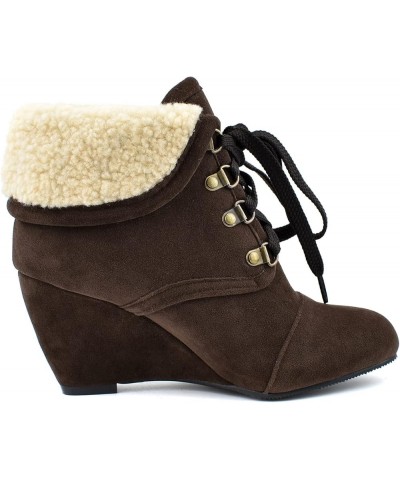 Womens BC134 Ankle Cuff Wedges Lace Up Microsuede Mid Wedge Ankle Boots & Bootie Brown $34.85 Boots