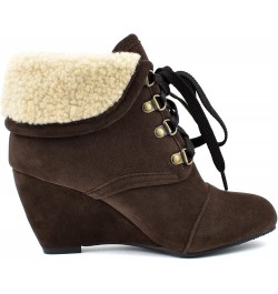 Womens BC134 Ankle Cuff Wedges Lace Up Microsuede Mid Wedge Ankle Boots & Bootie Brown $34.85 Boots