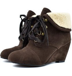 Womens BC134 Ankle Cuff Wedges Lace Up Microsuede Mid Wedge Ankle Boots & Bootie Brown $34.85 Boots