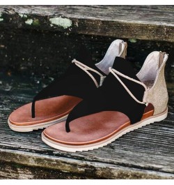 Platform Sandals Women Summer Clip-Toe Shoes Zipper Comfy Sandals Flats Lady Casual Beach Sandals 8.8 Black $14.88 Sandals