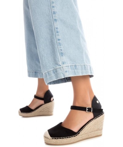 Women's Modern Espadrille Wedge Sandal Black White $49.82 Sandals