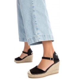 Women's Modern Espadrille Wedge Sandal Black White $49.82 Sandals