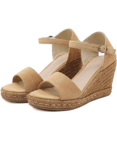 Fashion Women Summer Flock Weave Wedges Breathable Buckle Strap Toe Sandals Comfortable Beach Shoes Dressy Sandals Women Comf...