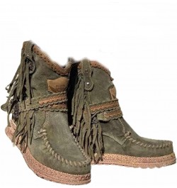 Women's Flat Tassel Ankle Boots,Vintage Western Fringe Short Booties,Keep Warm Winter Sliding Arch Support Flat Heel Chelsea ...