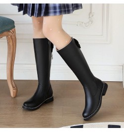 Fashion Women's Shoes British Leather Solid Color Side Zipper Bow Pearl Pendant Knee High Womens Boots Heel Knee Black $23.12...