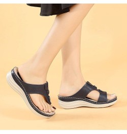 Orthopedic Sandals for Women, Women Sandals Slip On Clip Toe Flip Flops Slider T Strap Sandals With Arch Support Z 15-dark Bl...