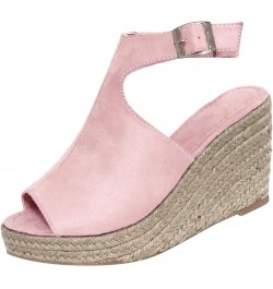 Women's Solid Wedges Casual Buckle Strap Roman Shoes Sandals Pink $17.49 Sandals