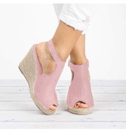 Women's Solid Wedges Casual Buckle Strap Roman Shoes Sandals Pink $17.49 Sandals