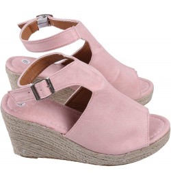 Women's Solid Wedges Casual Buckle Strap Roman Shoes Sandals Pink $17.49 Sandals