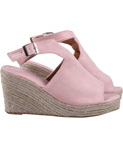 Women's Solid Wedges Casual Buckle Strap Roman Shoes Sandals Pink $17.49 Sandals