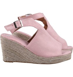 Women's Solid Wedges Casual Buckle Strap Roman Shoes Sandals Pink $17.49 Sandals