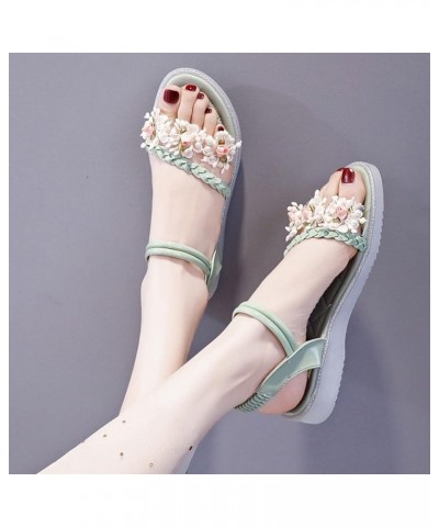 Wedge Sandals for Women, Elastic Wedge Ankle Strap Sandals Summer Party Sandal Peep Toe Flower Elegant Shoes Green $28.65 San...