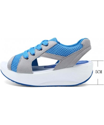 Women's Comfort Peep Toe Walking Wedges Sandals Platform Heeled Shoes Blue $10.72 Outdoor Shoes