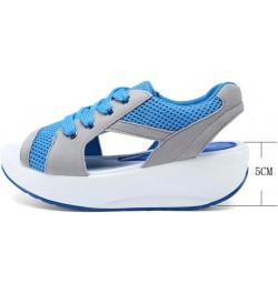 Women's Comfort Peep Toe Walking Wedges Sandals Platform Heeled Shoes Blue $10.72 Outdoor Shoes