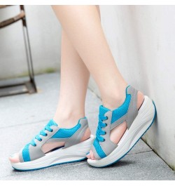 Women's Comfort Peep Toe Walking Wedges Sandals Platform Heeled Shoes Blue $10.72 Outdoor Shoes