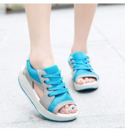 Women's Comfort Peep Toe Walking Wedges Sandals Platform Heeled Shoes Blue $10.72 Outdoor Shoes