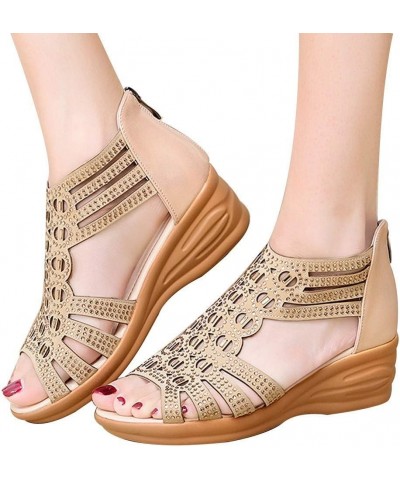 Women Sandals Summer Fish Mouth Hollow Back Zipper Casual Shoes Dressy Women Shoes Beige $15.70 Sandals