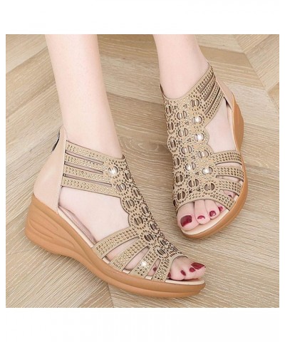 Women Sandals Summer Fish Mouth Hollow Back Zipper Casual Shoes Dressy Women Shoes Beige $15.70 Sandals