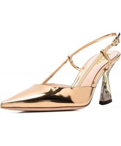 Women Pointed Toe Heeled Sandals Cutout Spiral Metal High Heel Slingbacks Dressy Outddor Shoes Size 4-15 US Gold $39.99 Sandals