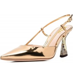 Women Pointed Toe Heeled Sandals Cutout Spiral Metal High Heel Slingbacks Dressy Outddor Shoes Size 4-15 US Gold $39.99 Sandals