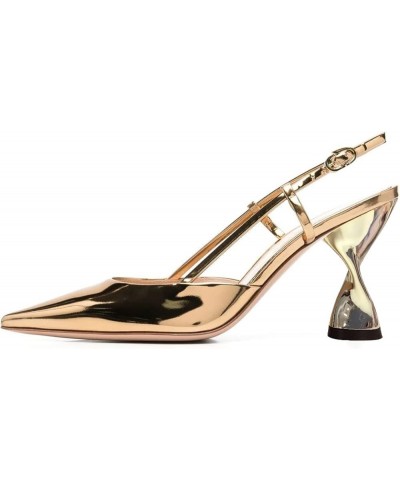 Women Pointed Toe Heeled Sandals Cutout Spiral Metal High Heel Slingbacks Dressy Outddor Shoes Size 4-15 US Gold $39.99 Sandals