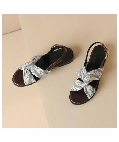 Women Comfort Slingback Sandals with Low Chunky Heels for Summer Blue $35.29 Sandals