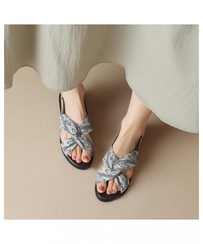 Women Comfort Slingback Sandals with Low Chunky Heels for Summer Blue $35.29 Sandals