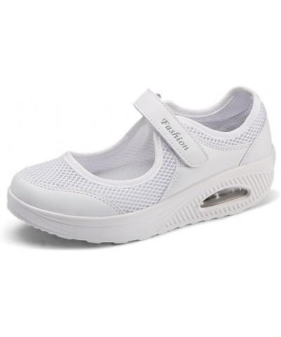 Women's Air Cushion Mesh Sneakers, Breathable Cut-Out Ankle Strap Sports Shoes, Casual Walking Shoes White $11.16 Fashion Sne...