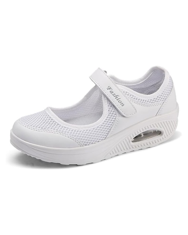 Women's Air Cushion Mesh Sneakers, Breathable Cut-Out Ankle Strap Sports Shoes, Casual Walking Shoes White $11.16 Fashion Sne...