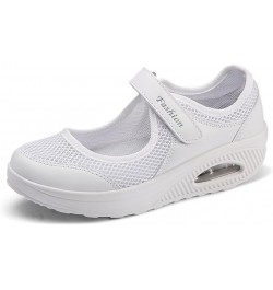 Women's Air Cushion Mesh Sneakers, Breathable Cut-Out Ankle Strap Sports Shoes, Casual Walking Shoes White $11.16 Fashion Sne...