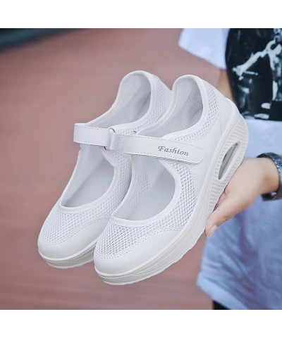 Women's Air Cushion Mesh Sneakers, Breathable Cut-Out Ankle Strap Sports Shoes, Casual Walking Shoes White $11.16 Fashion Sne...