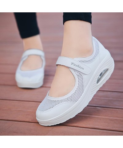 Women's Air Cushion Mesh Sneakers, Breathable Cut-Out Ankle Strap Sports Shoes, Casual Walking Shoes White $11.16 Fashion Sne...