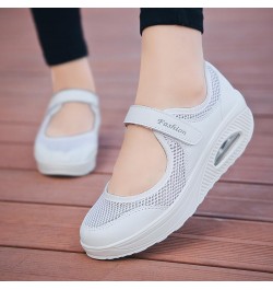 Women's Air Cushion Mesh Sneakers, Breathable Cut-Out Ankle Strap Sports Shoes, Casual Walking Shoes White $11.16 Fashion Sne...