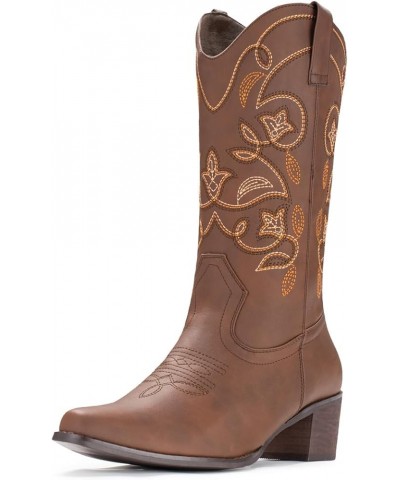 Cowboy Boots For Women Pointy Toe Women's Western Boots Cowgirl Boots Mid Calf Boots Brown $22.00 Boots