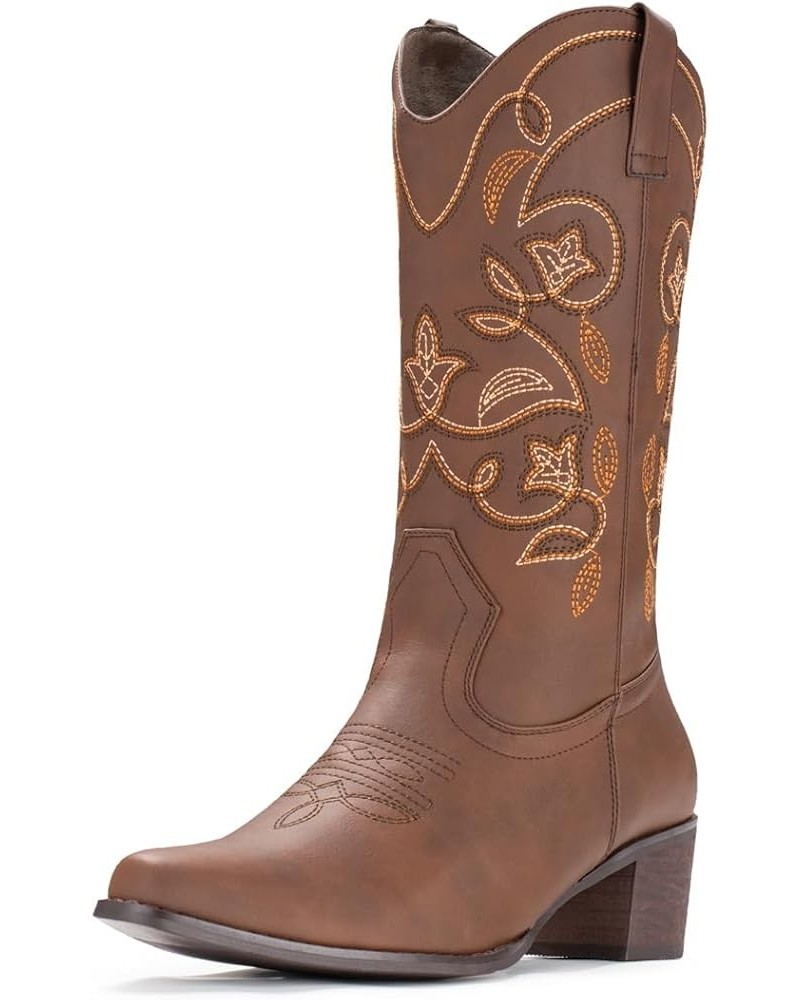 Cowboy Boots For Women Pointy Toe Women's Western Boots Cowgirl Boots Mid Calf Boots Brown $22.00 Boots