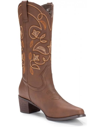 Cowboy Boots For Women Pointy Toe Women's Western Boots Cowgirl Boots Mid Calf Boots Brown $22.00 Boots