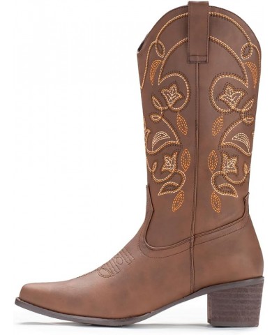 Cowboy Boots For Women Pointy Toe Women's Western Boots Cowgirl Boots Mid Calf Boots Brown $22.00 Boots